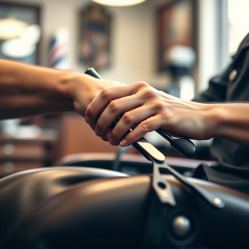 Classic leather chair and wood-lined barbershop space