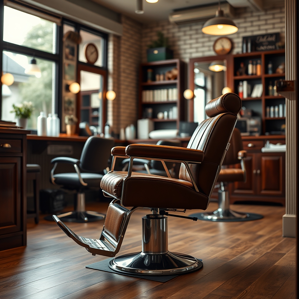Barbershop chair in a refined, wood-paneled interior